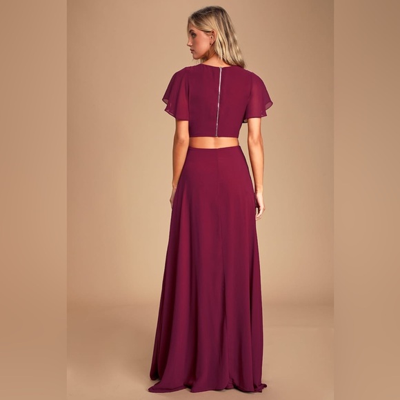Lulu’s Garden Bliss Burgundy Cutout Maxi Dress - Picture 4 of 10